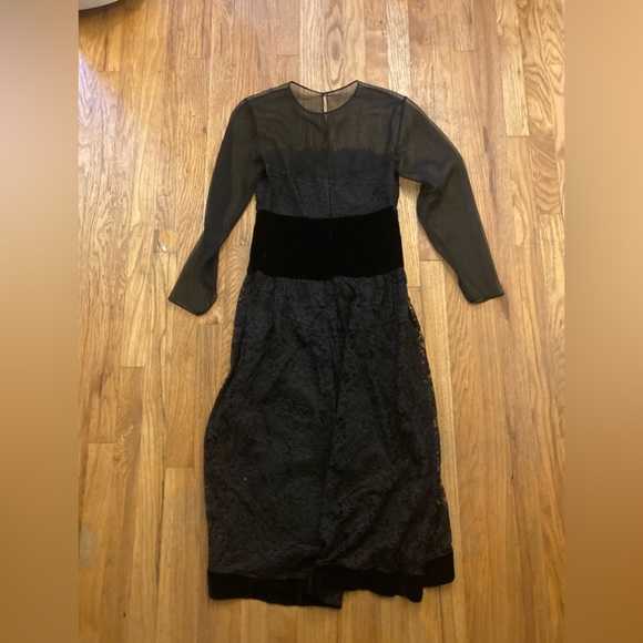 Vintage Bill Blass Collection 80s Sheer Velvet Lace Formal Evening Gown Size 8 - Picture 5 of 8